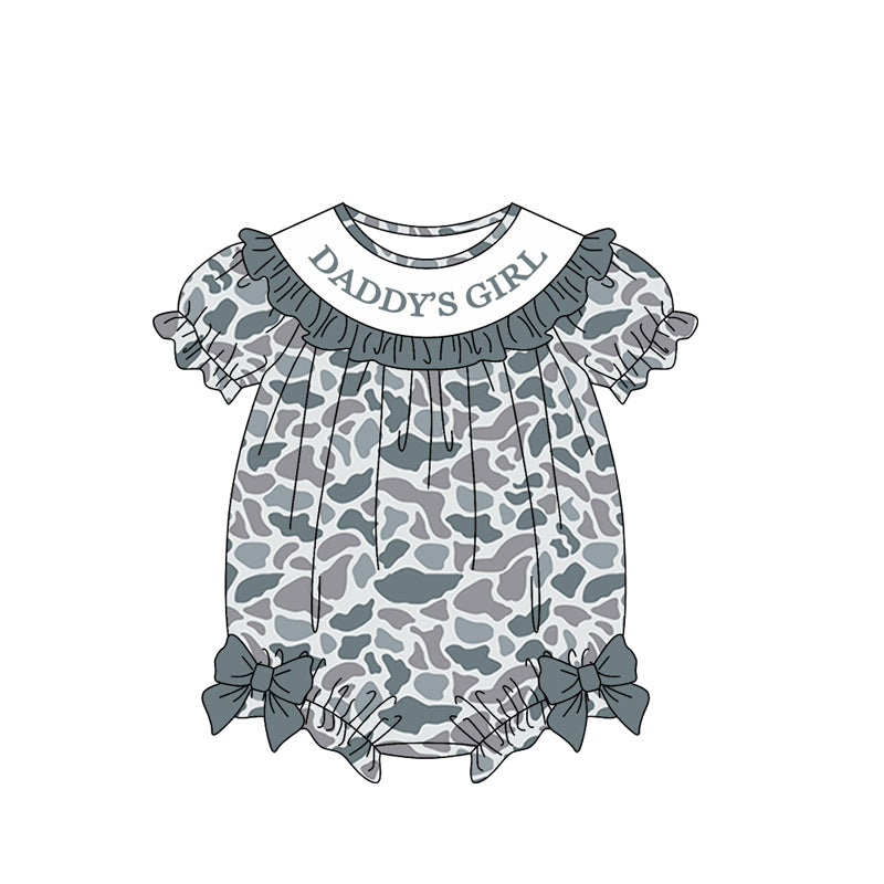 preorder SR3914 Daddy's Girl Camo Short Sleeve Girls Romper