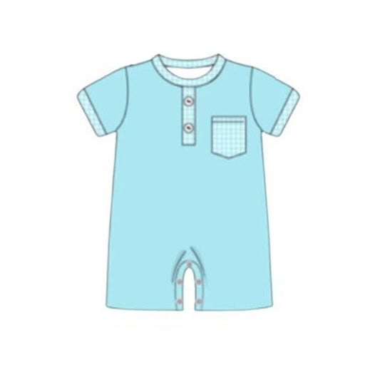 preorder SR3935 Blue Pocket Short Sleeve Boys Romper