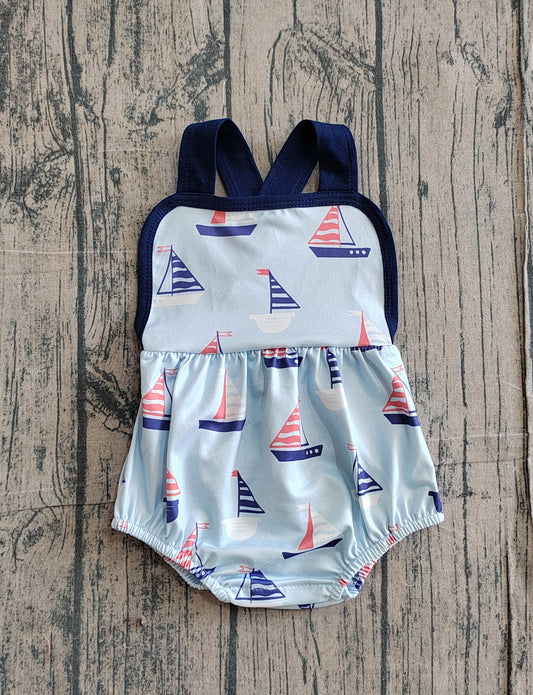 preorder SR3945 Sailboat Blue Girls Romper