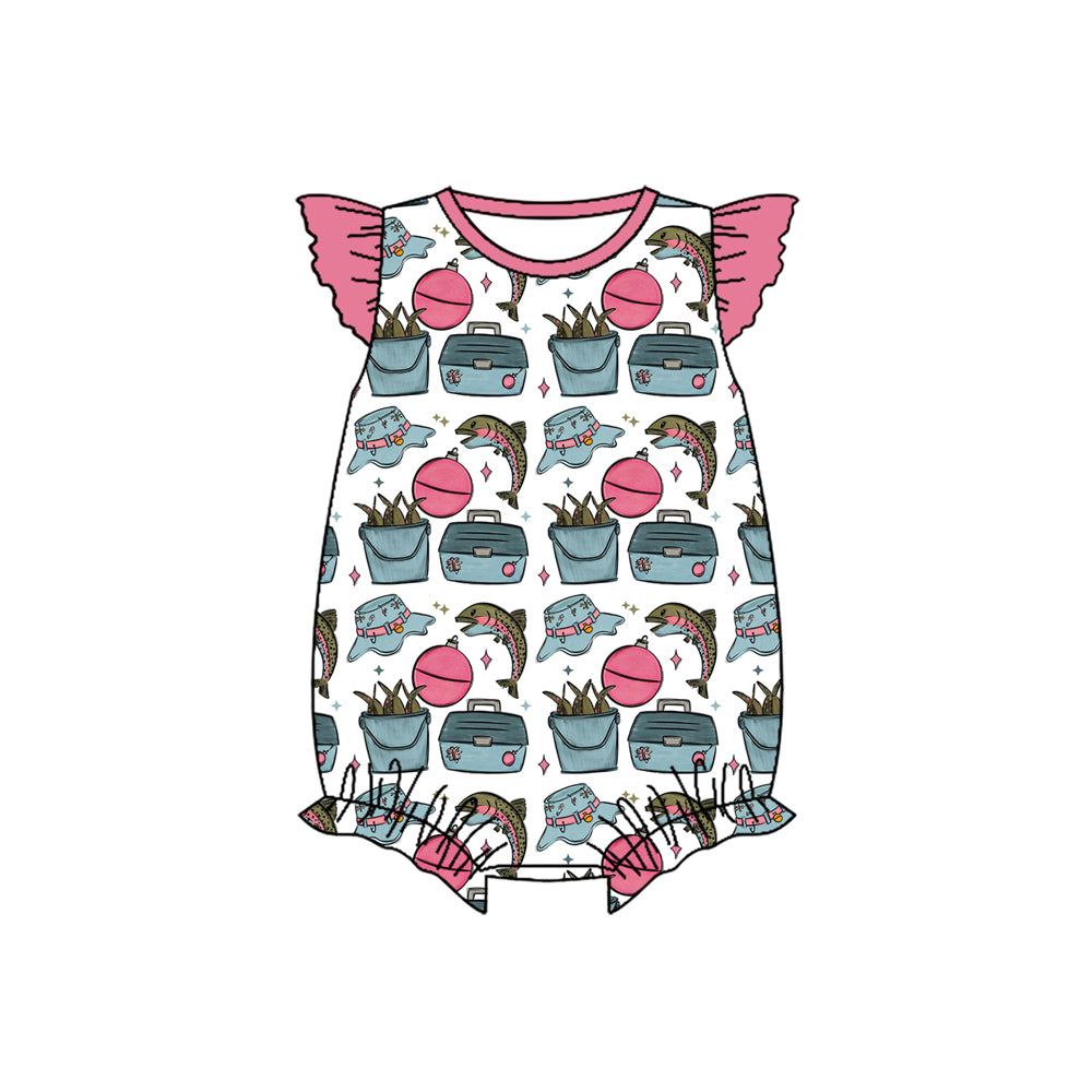preorder SR3949 Fishing Pink Flutter Sleeve Girls Romper