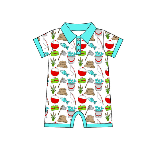 preorder SR3950 Fishing Pink Short Sleeve Boys Romper