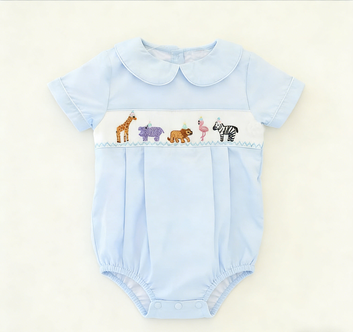 preorder SR3952 Animals Elephane Zebra Blue Short Sleeve Boys Romper