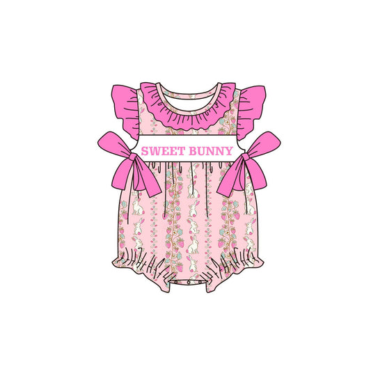 preorder SR3969 Easter Sweet Bunny Hot Pink Flutter Sleeve Girls Romper