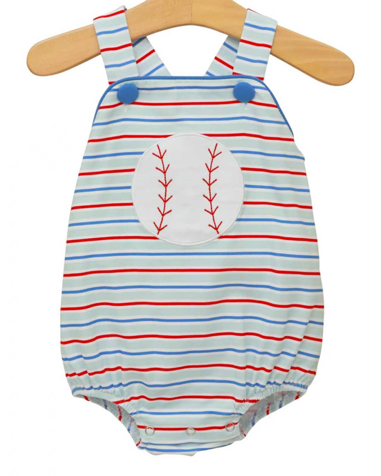 preorder SR3979 Baseball Bows Blue Boys Romper