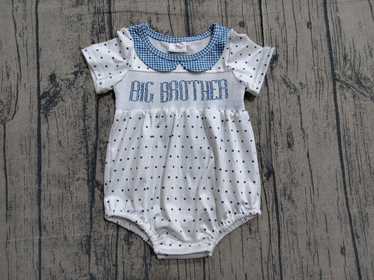 preorder Samples SR3980 Big Brother Blue Dot Short Sleeve Girls Romper