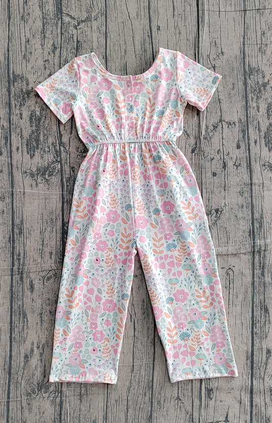 preorder SR3987 Flowers Pink Short Sleeve Girls Jumpsuits