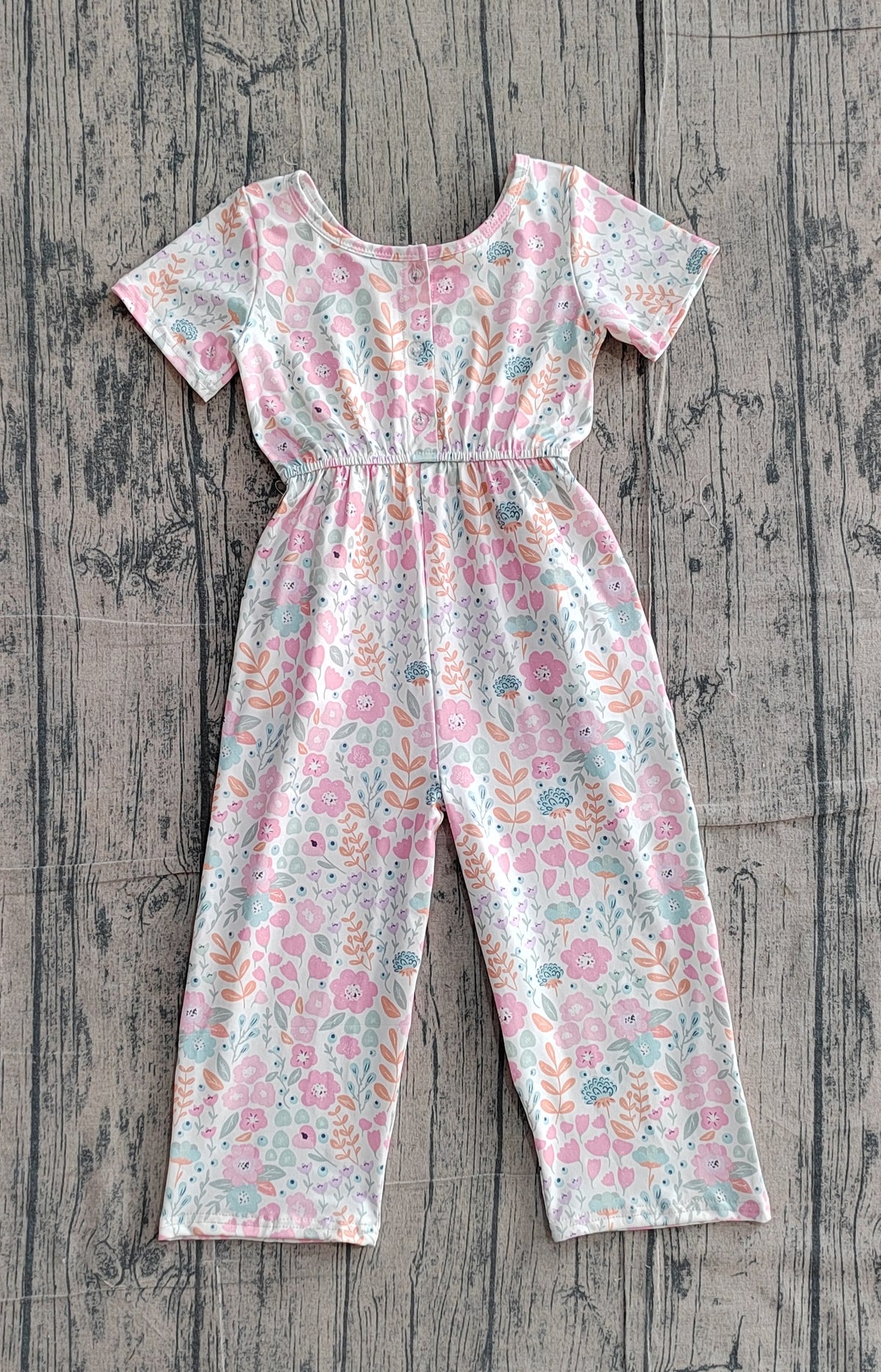 preorder SR3987 Flowers Pink Short Sleeve Girls Jumpsuits