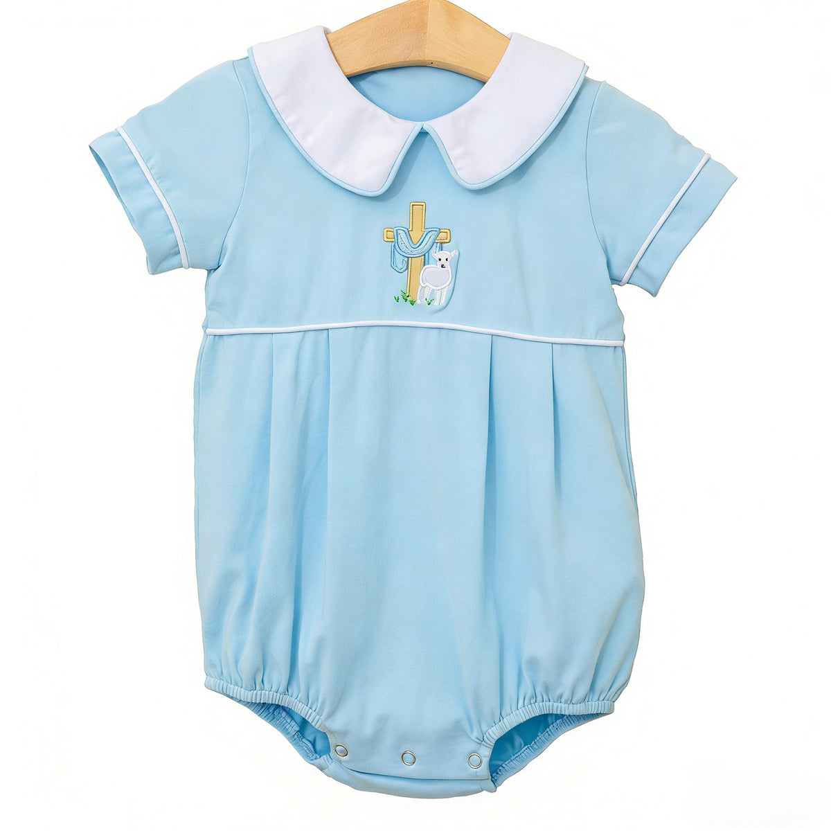 preorder SR4000 Easter Cross Sheep Blue Short Sleeve Girls Romper