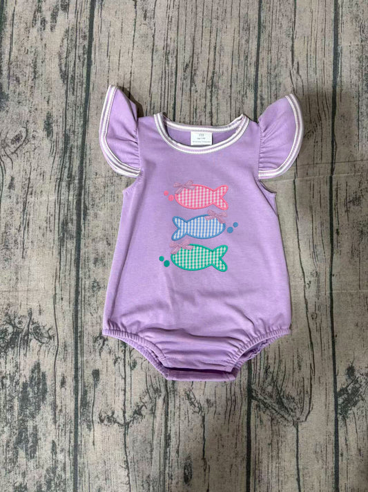 preorder Samples SR4006 Fishing Purple Flutter Sleeve Girls Romper
