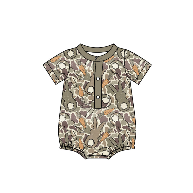 preorder SR4009 Easter Rabbit Carrot Camo Short Sleeve Girls Romper