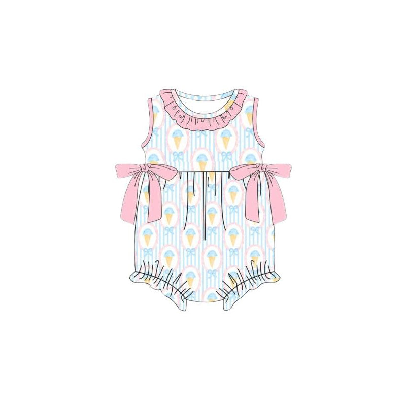 preorder SR4022 Blue Ice Bows Sleeveless Girls Romper