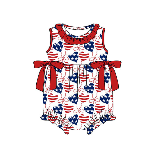 preorder SR4027 July 4th Flag Heart Bows Girls Romper