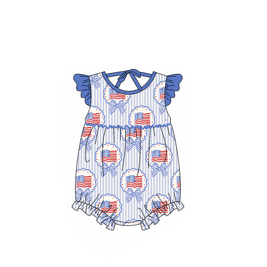 preorder SR4029 July 4th Flag Bows Girls Romper