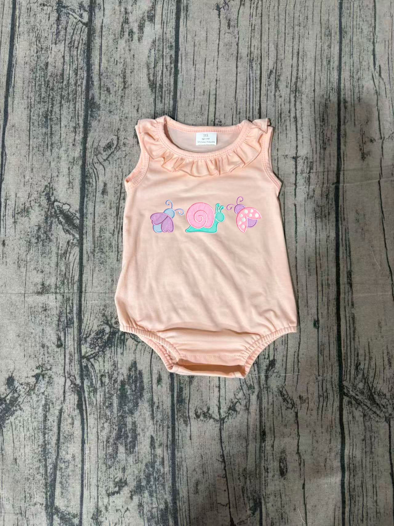 preorder Samples SR4037 Ladybug Snail Pink Sleeveless Girls Romper