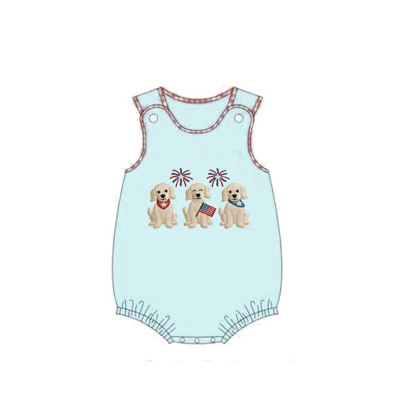 preorder SR4052 July 4th Firework Dog Blue Sleeveless Boys Romper