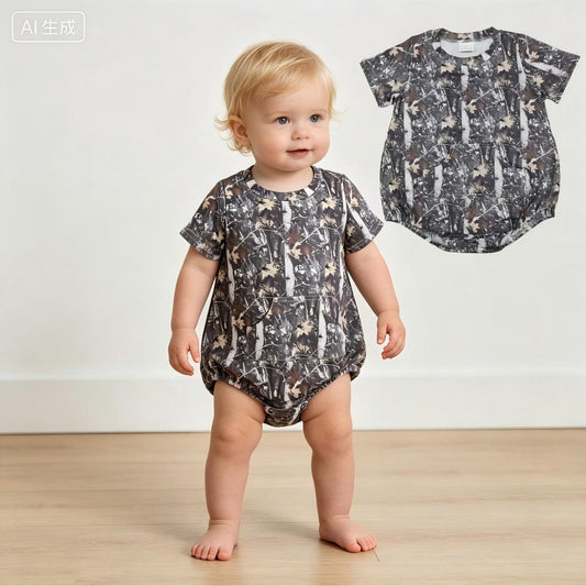 SR4059 Hunting Camo Pocket Short Sleeve Boys Romper