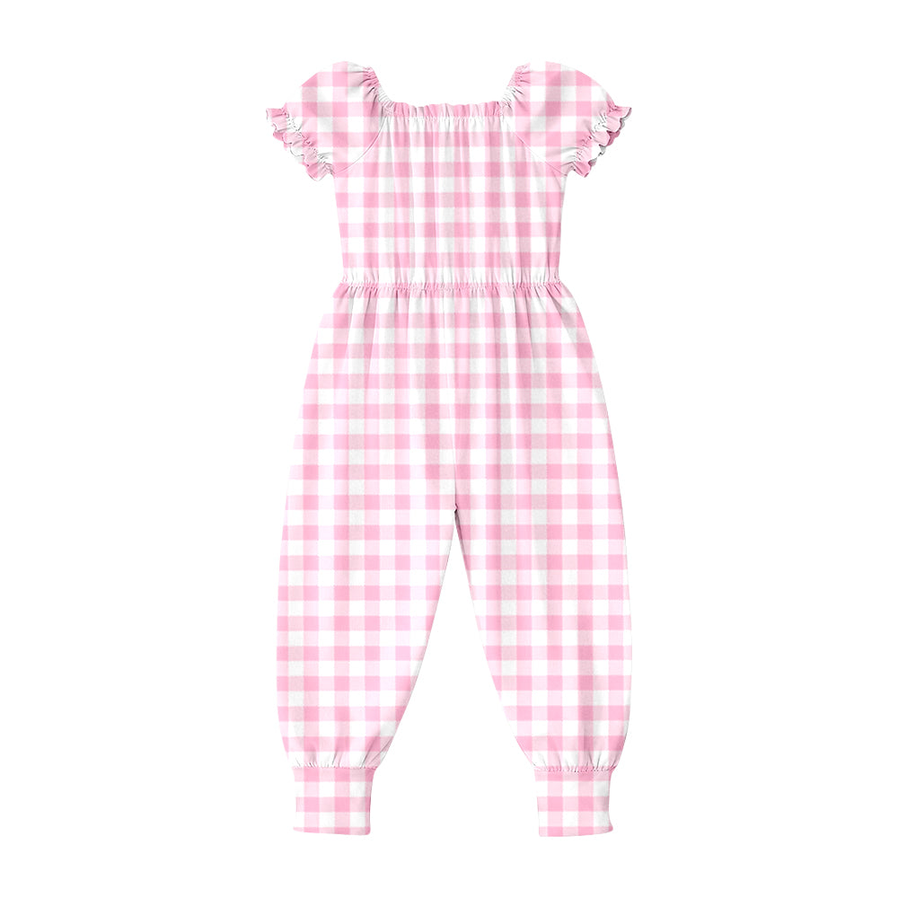 preorder SR4061 Pink Checkered Short Sleeve Girls Romper