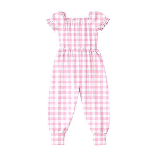 preorder SR4061 Pink Checkered Short Sleeve Girls Romper