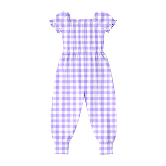 preorder SR4062 Purple Checkered Short Sleeve Girls Romper