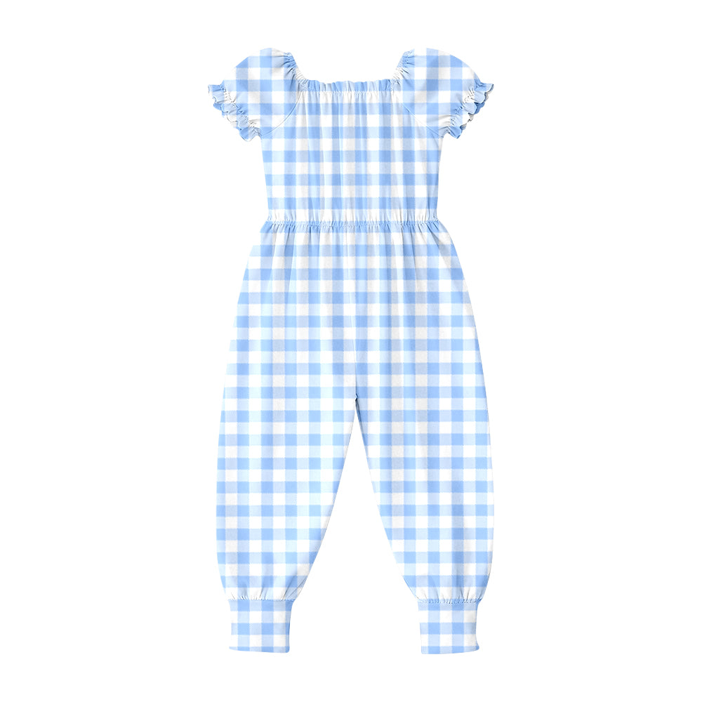 preorder SR4063 Blue Checkered Short Sleeve Girls Romper