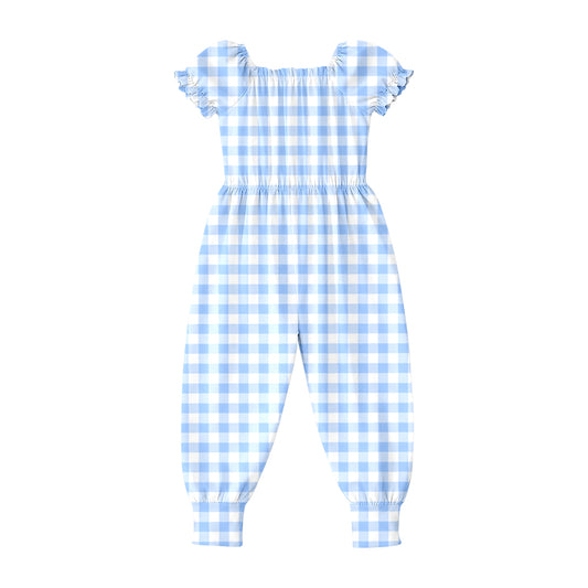 preorder SR4063 Blue Checkered Short Sleeve Girls Romper