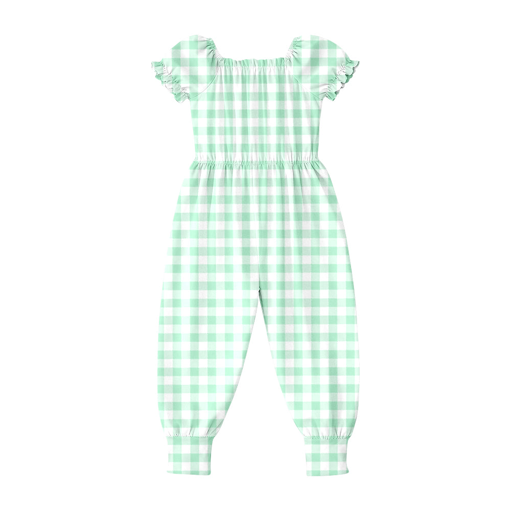 preorder SR4064 MInt Green Checkered Short Sleeve Girls Romper