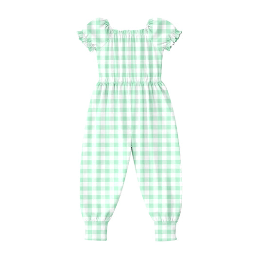 preorder SR4064 MInt Green Checkered Short Sleeve Girls Romper