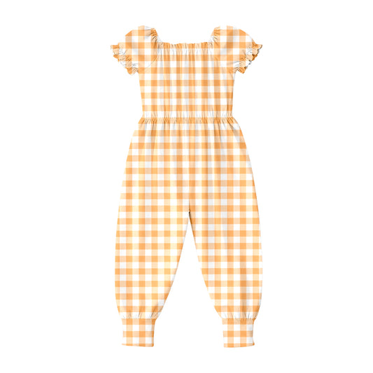 preorder SR4066 Orange Checkered Short Sleeve Girls Romper