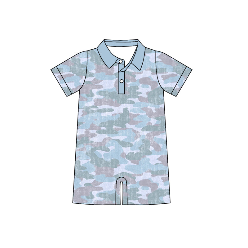 preorder SR4073 Blue Camo Short Sleeve Boys Romper