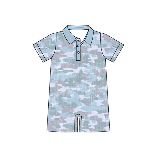 preorder SR4073 Blue Camo Short Sleeve Boys Romper