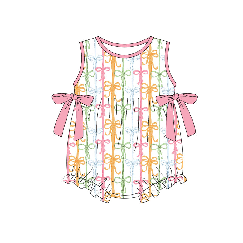 preorder SR4076 Colorful Bows Pink Sleeveless Girls Romper
