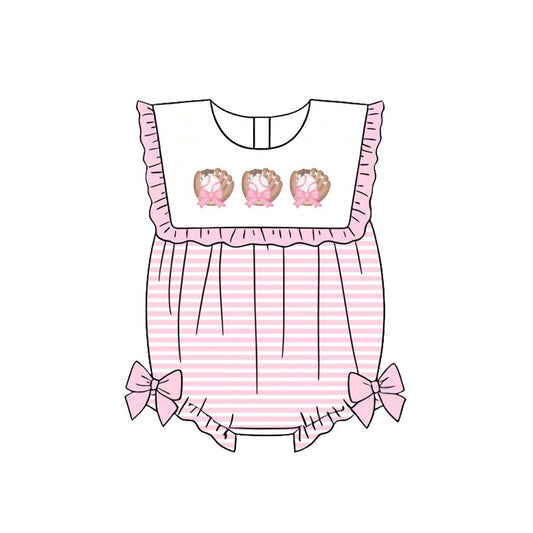 preorder SR4080 Baseball Pink Flutter Sleeve Girls Romper