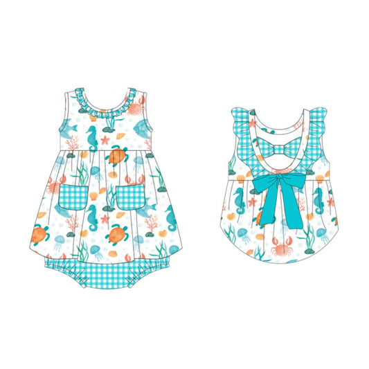 preorder SR4098 Seahorse Turtle With Bow Girls Romper