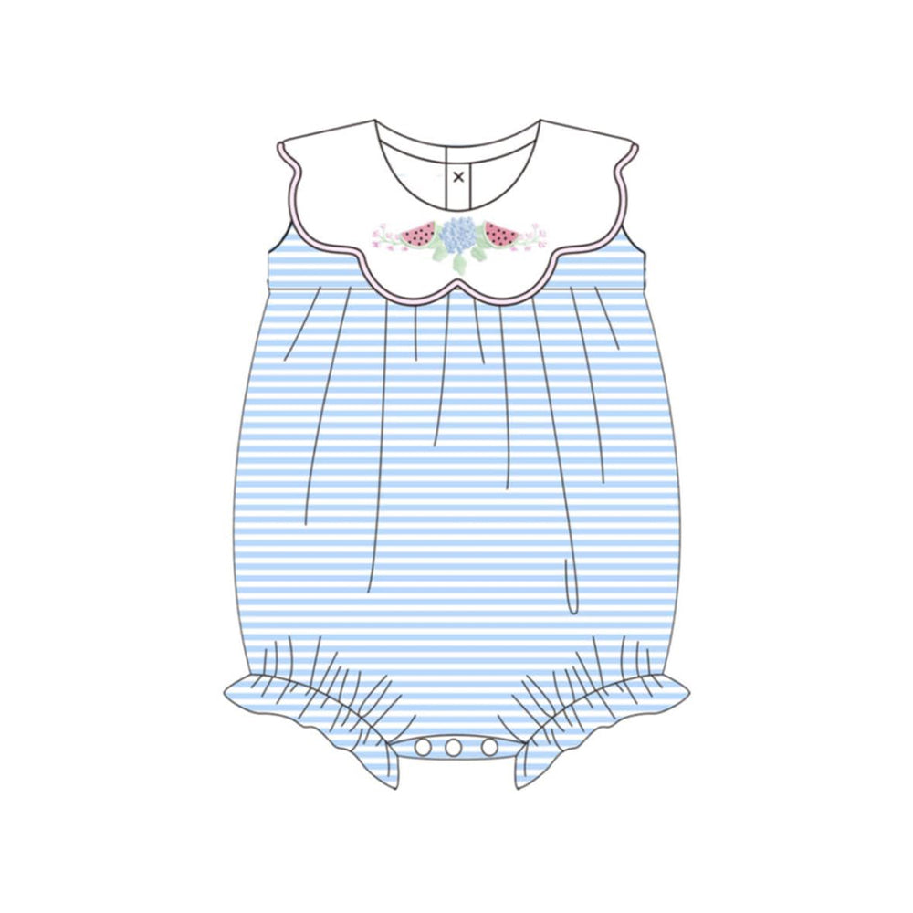 preorder SR4100 Watermelon Flowers Blue Striped Girls Romper