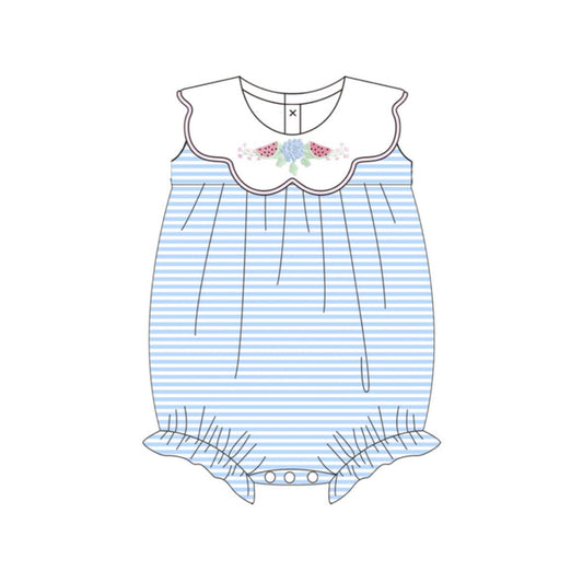 preorder SR4100 Watermelon Flowers Blue Striped Girls Romper