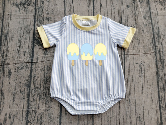 preorder Samples SR4107 Cartoon Ice Blue Striped Short Sleeve Boys Romper