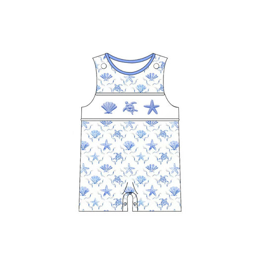 preorder SR4110 Shell Turtle Starfish Blue Sleeveless Boys Romper