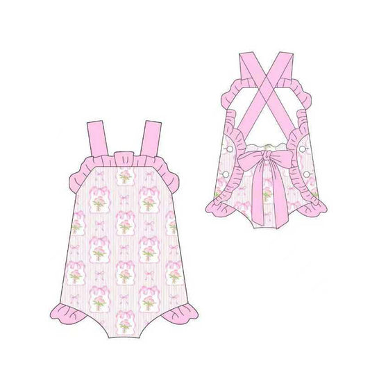 preorder SR4112 Pink Flowers Bows Girls Romper
