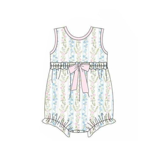 preorder SR4121 Flowers Pink Bow Sleeveless Girls Romper