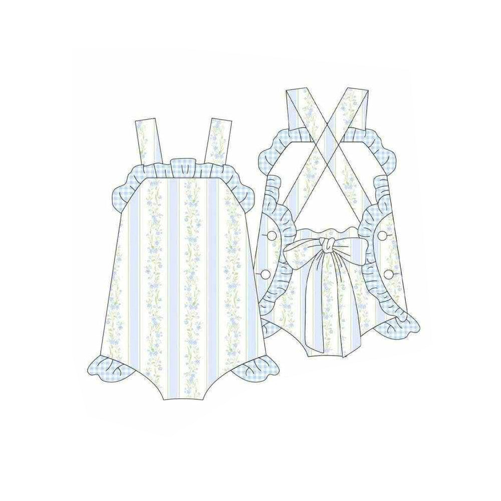 preorder SR4123 Flowers Blue Bow Girls Romper