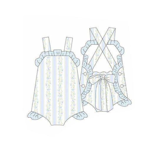 preorder SR4123 Flowers Blue Bow Girls Romper