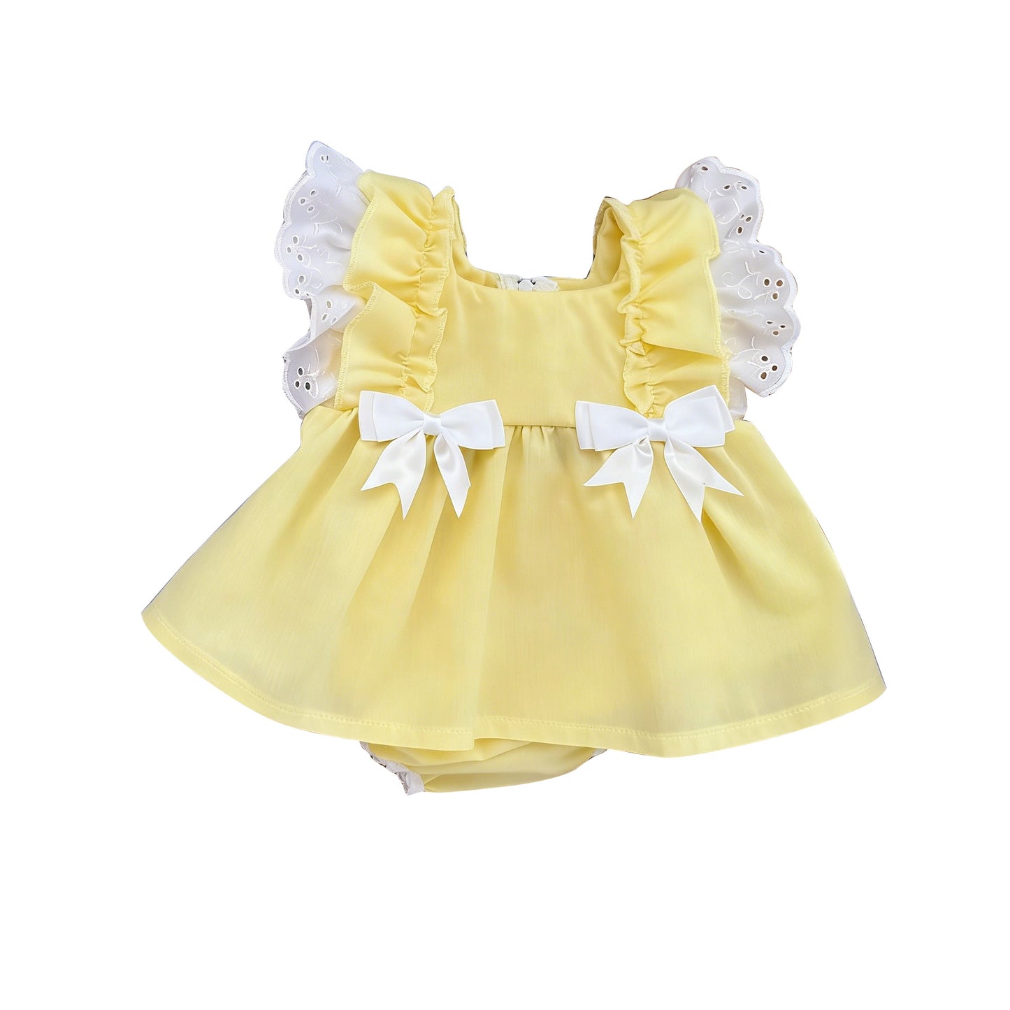 preorder SR4143 Yellow Bows Flutter Sleeve Girls Romper