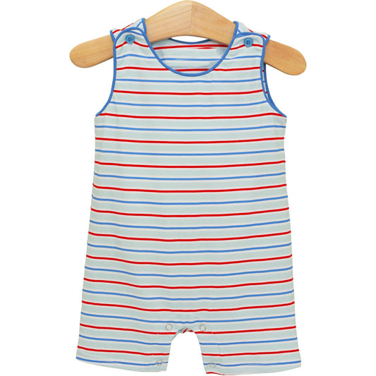 preorder SR4147 July 4th Red Blue Striped Sleeveless Boys Romper