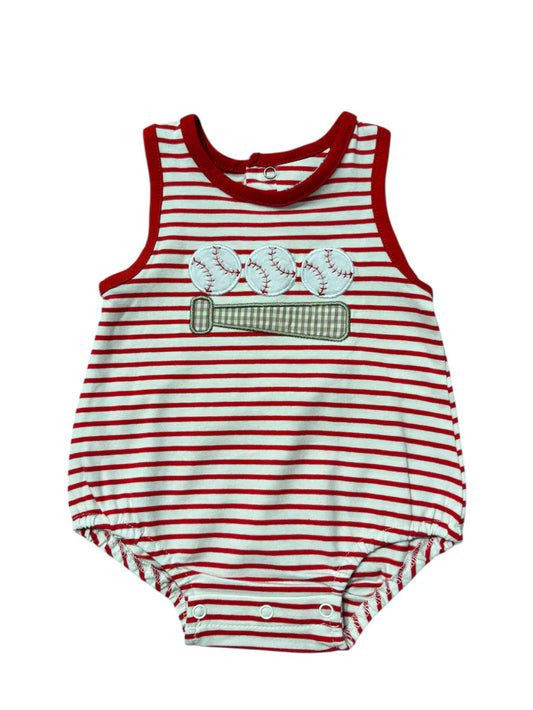 preorder SR4148 Baseball Red Striped Sleeveless Boys Romper