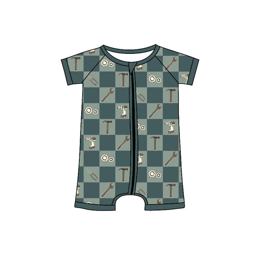 preorder SR4172 Cartoon Tools Blue Zipper Short Sleeve Boys Romper