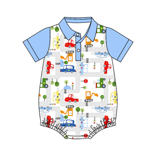preorder SR4177 Construction Truck Short Sleeve Boys Romper