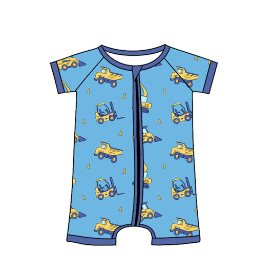 preorder SR4182 Construction Truck Zipper Short Sleeve Boys Romper