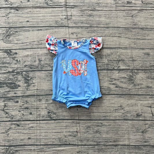 preorder Samples SR4186 July 4th USA Blue Flutter Sleeve Girls Romper