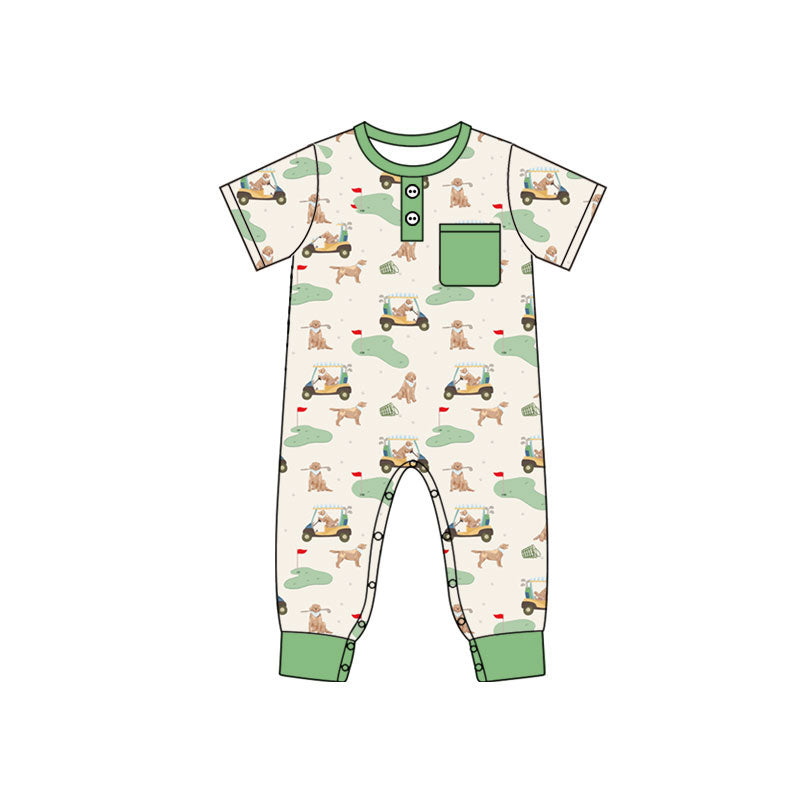 preorder SR4201 Golf Dog Green Pocket Short Sleeve Boys Romper