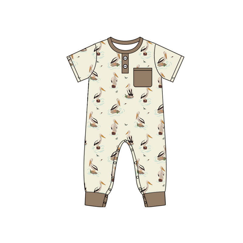 preorder SR4202 Pelican Brown Pocket Short Sleeve Boys Romper